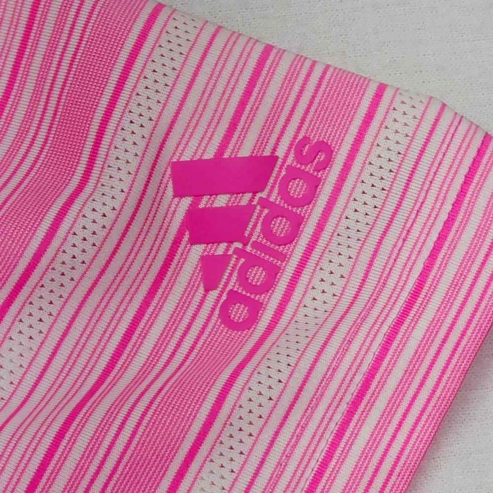 Adidas Polo Shirt Mens XL Pink White Striped Primegreen Golf‎ Short Sleeve